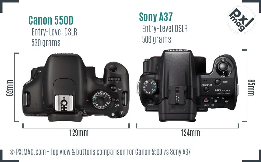 Canon 550D vs Sony A37 top view buttons comparison