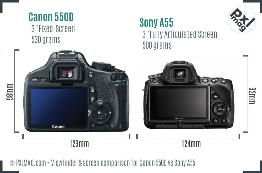 Canon 550D vs Sony A55 Screen and Viewfinder comparison