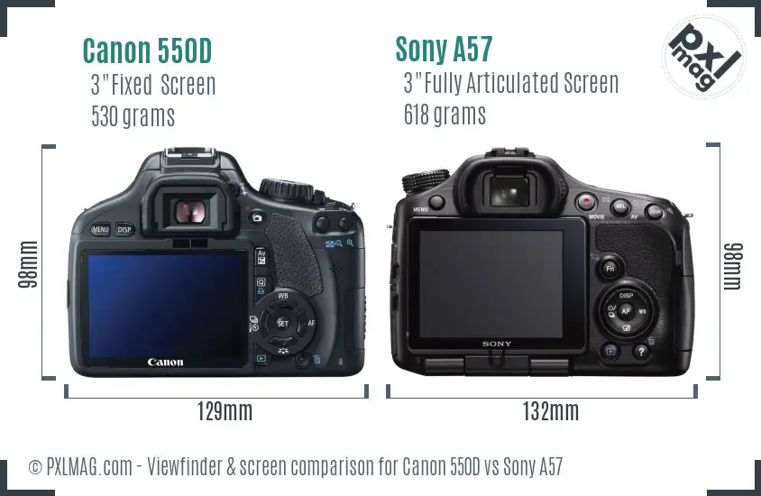 Canon 550D vs Sony A57 Screen and Viewfinder comparison
