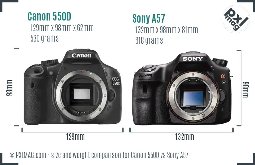 Canon 550D vs Sony A57 size comparison