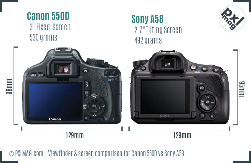 Canon 550D vs Sony A58 Screen and Viewfinder comparison