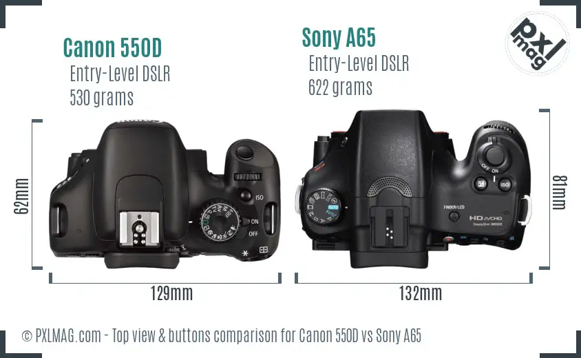 Canon 550D vs Sony A65 top view buttons comparison