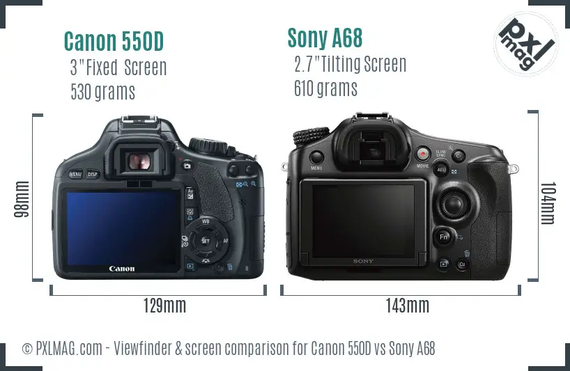 Canon 550D vs Sony A68 Screen and Viewfinder comparison