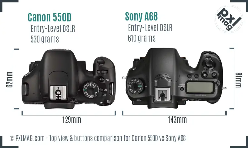 Canon 550D vs Sony A68 top view buttons comparison