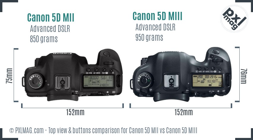 Canon 5D MII vs Canon 5D MIII top view buttons comparison