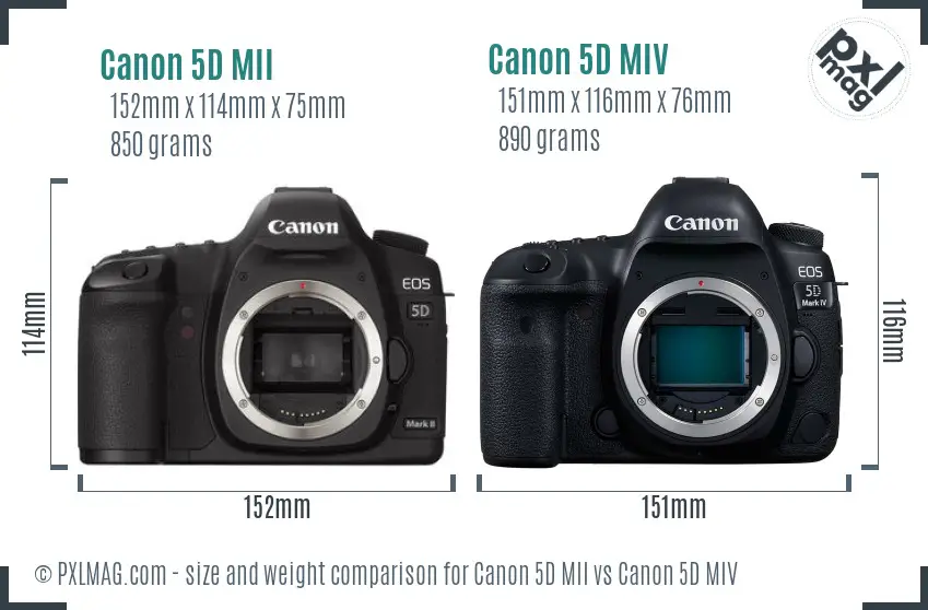 Canon 5D MII vs Canon 5D MIV size comparison