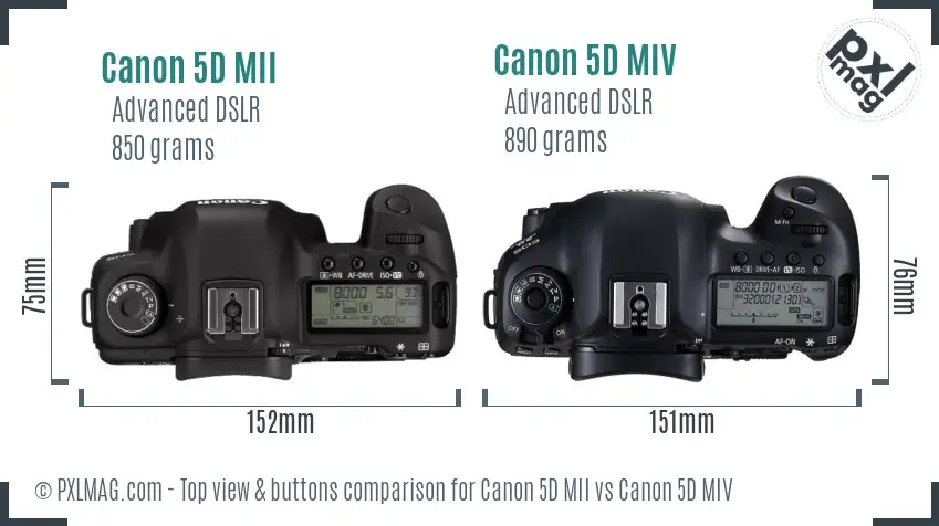 Canon 5D MII vs Canon 5D MIV top view buttons comparison