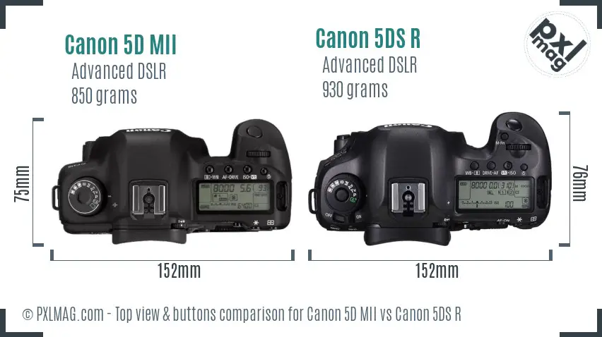 Canon 5D MII vs Canon 5DS R top view buttons comparison