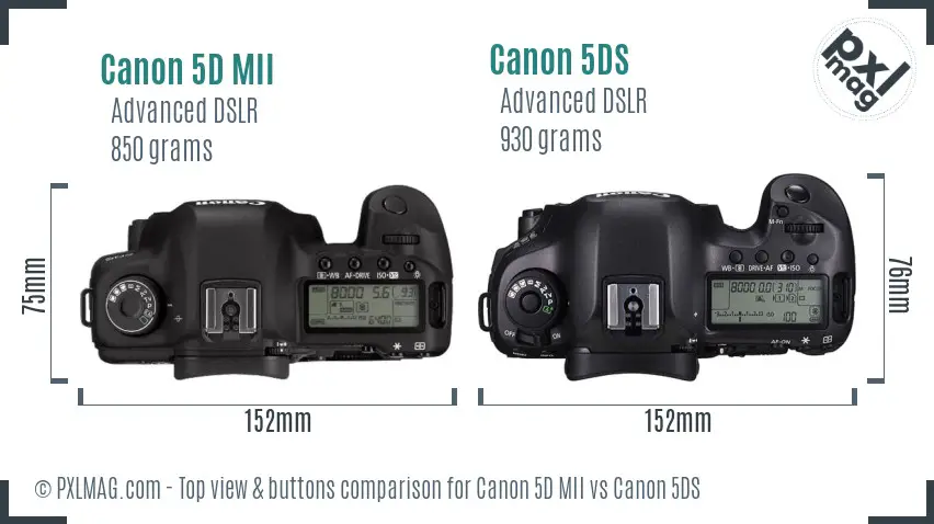 Canon 5D MII vs Canon 5DS top view buttons comparison