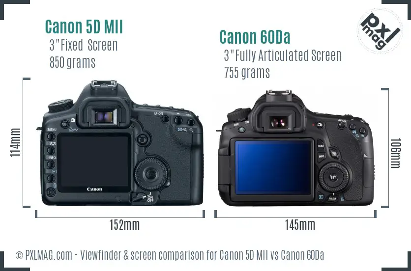 Canon 5D MII vs Canon 60Da Screen and Viewfinder comparison