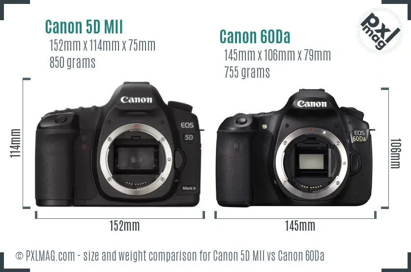 Canon 5D MII vs Canon 60Da size comparison