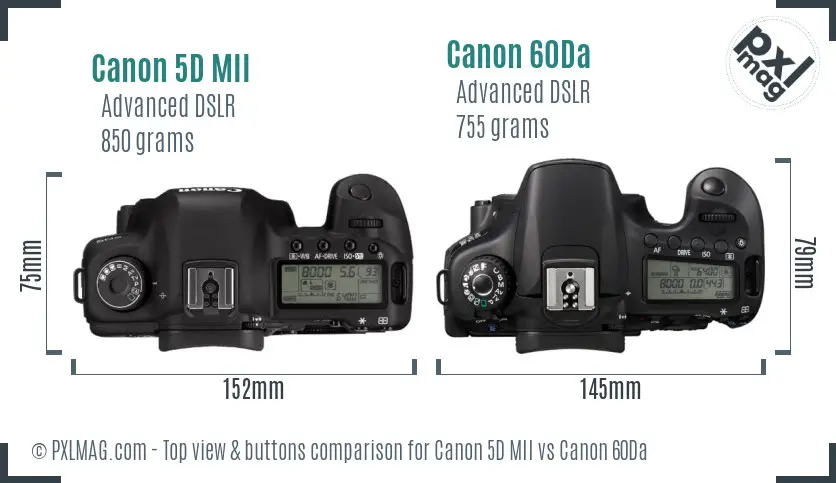 Canon 5D MII vs Canon 60Da top view buttons comparison