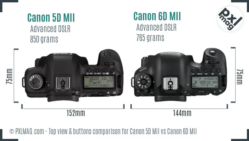 Canon 5D MII vs Canon 6D MII top view buttons comparison