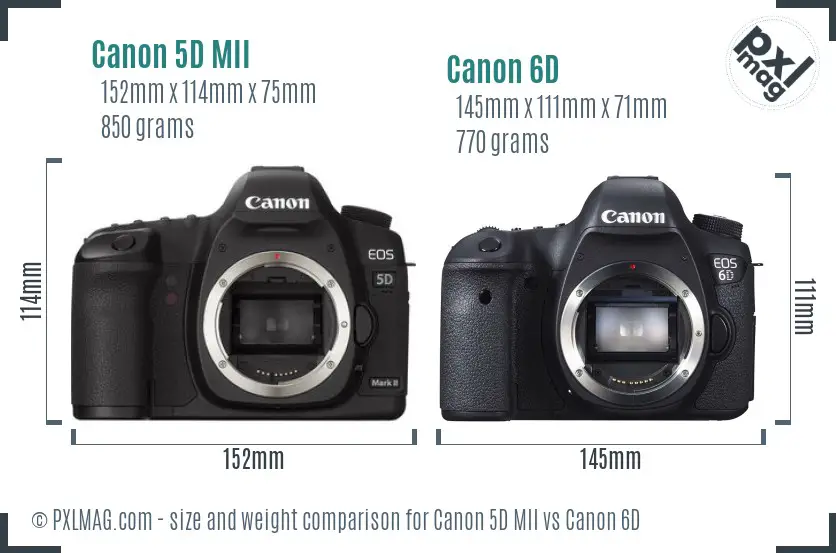 Canon 5D MII vs Canon 6D size comparison