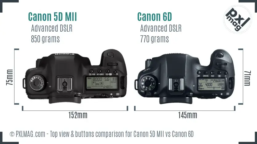 Canon 5D MII vs Canon 6D top view buttons comparison