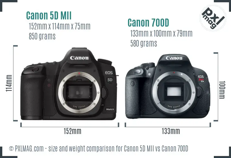 Canon 5D MII vs Canon 700D size comparison