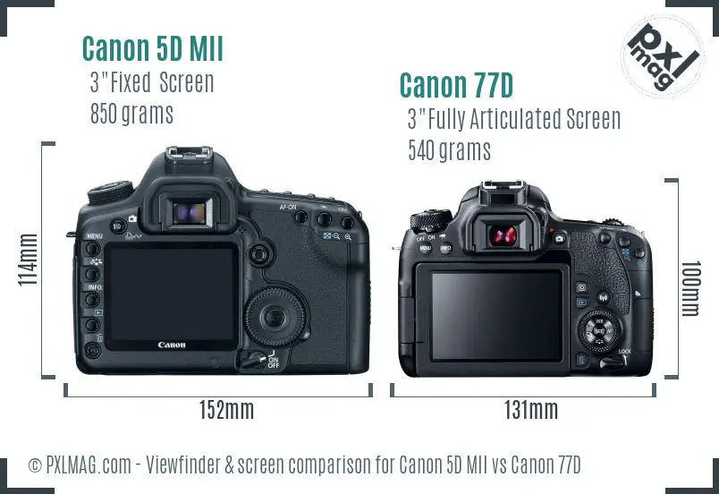 Canon 5D MII vs Canon 77D Screen and Viewfinder comparison