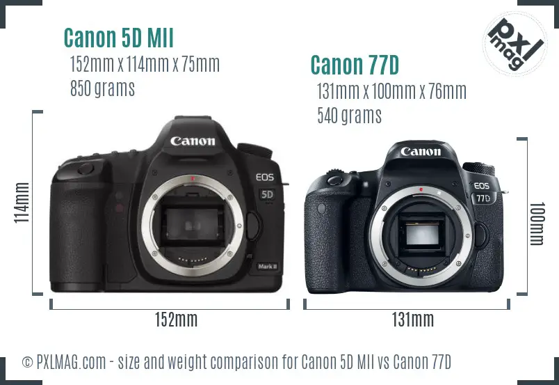 Canon 5D MII vs Canon 77D size comparison