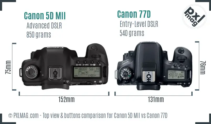 Canon 5D MII vs Canon 77D top view buttons comparison