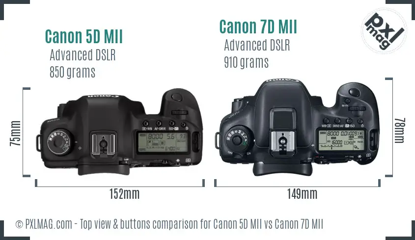 Canon 5D MII vs Canon 7D MII top view buttons comparison