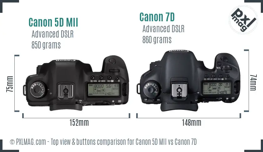 Canon 5D MII vs Canon 7D top view buttons comparison