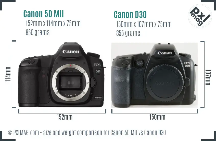 Canon 5D MII vs Canon D30 size comparison