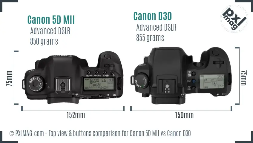 Canon 5D MII vs Canon D30 top view buttons comparison