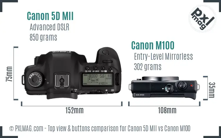 Canon 5D MII vs Canon M100 top view buttons comparison
