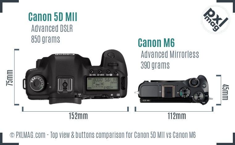 Canon 5D MII vs Canon M6 top view buttons comparison