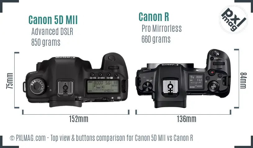 Canon 5D MII vs Canon R top view buttons comparison