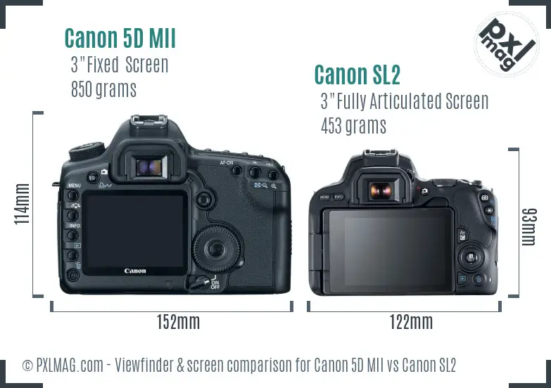 Canon 5D MII vs Canon SL2 Screen and Viewfinder comparison