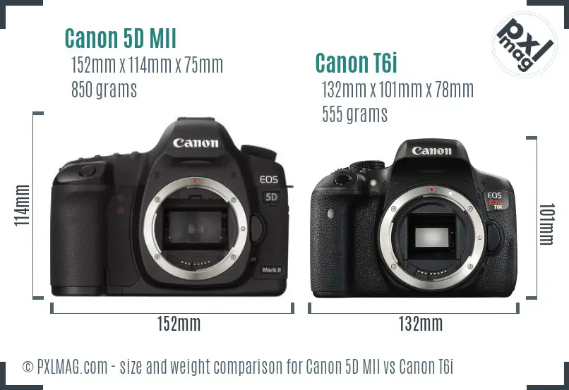 Canon 5D MII vs Canon T6i size comparison