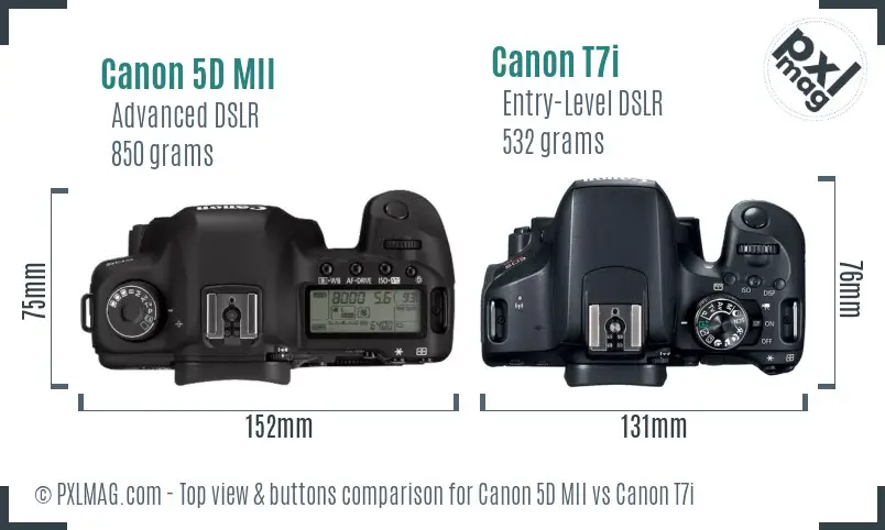 Canon 5D MII vs Canon T7i top view buttons comparison