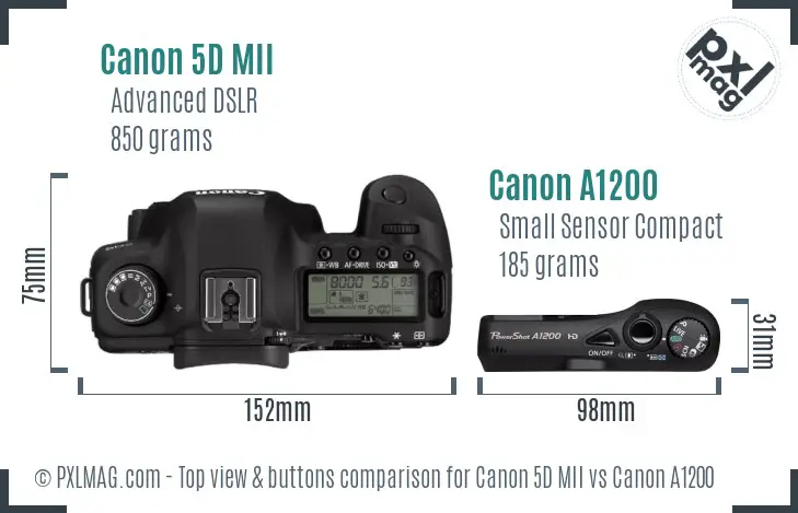 Canon 5D MII vs Canon A1200 top view buttons comparison