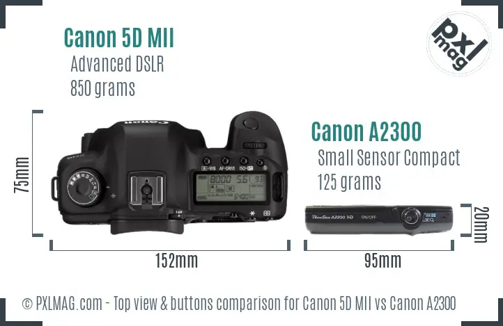 Canon 5D MII vs Canon A2300 top view buttons comparison