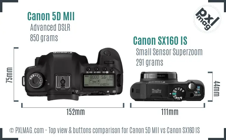 Canon 5D MII vs Canon SX160 IS top view buttons comparison