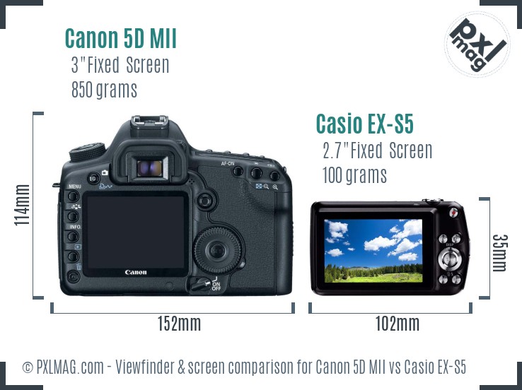 Canon 5D MII vs Casio EX-S5 Screen and Viewfinder comparison