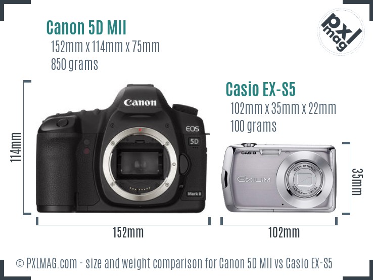 Canon 5D MII vs Casio EX-S5 size comparison Canon 5D MII vs Casio EX-S5 size comparison