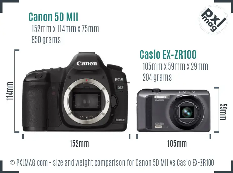 Canon 5D MII vs Casio EX-ZR100 size comparison