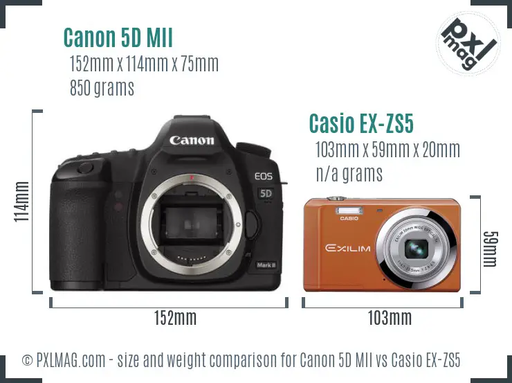 Canon 5D MII vs Casio EX-ZS5 size comparison