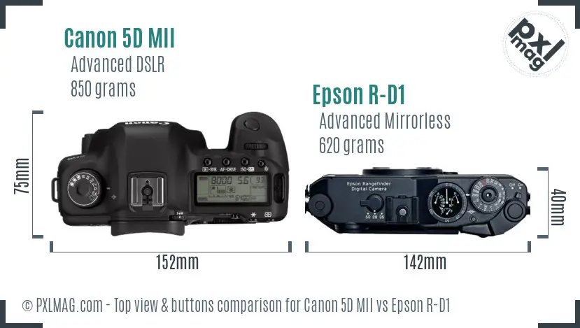 Canon 5D MII vs Epson R-D1 top view buttons comparison