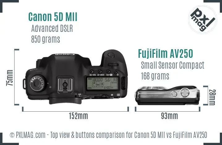 Canon 5D MII vs FujiFilm AV250 top view buttons comparison Canon 5D MII vs FujiFilm AV250 top view buttons comparison