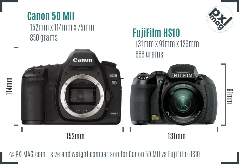 Canon 5D MII vs FujiFilm HS10 size comparison