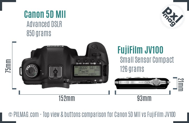 Canon 5D MII vs FujiFilm JV100 top view buttons comparison