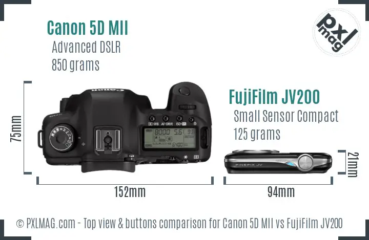 Canon 5D MII vs FujiFilm JV200 top view buttons comparison Canon 5D MII vs FujiFilm JV200 top view buttons comparison