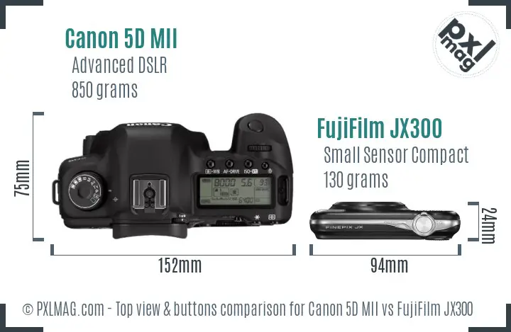 Canon 5D MII vs FujiFilm JX300 top view buttons comparison Canon 5D MII vs FujiFilm JX300 top view buttons comparison