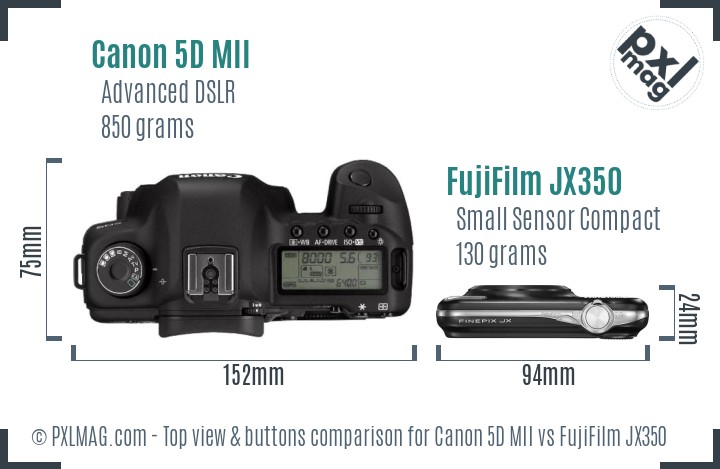Canon 5D MII vs FujiFilm JX350 top view buttons comparison