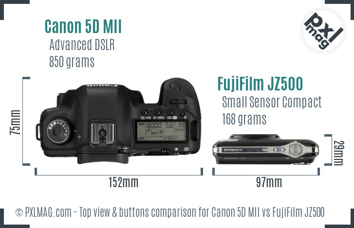 Canon 5D MII vs FujiFilm JZ500 top view buttons comparison