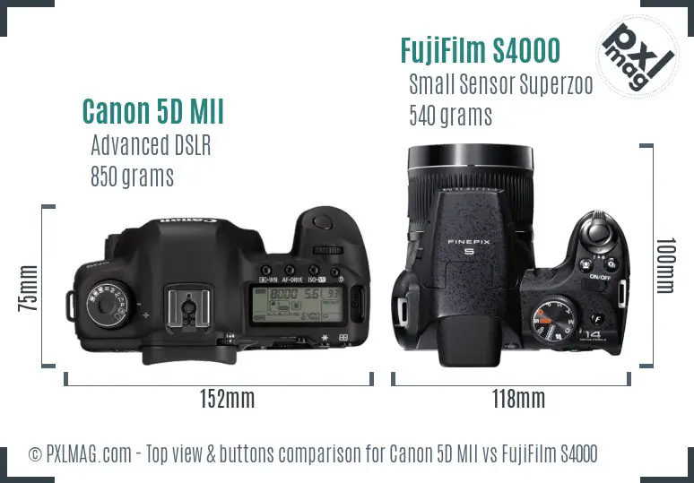Canon 5D MII vs FujiFilm S4000 top view buttons comparison