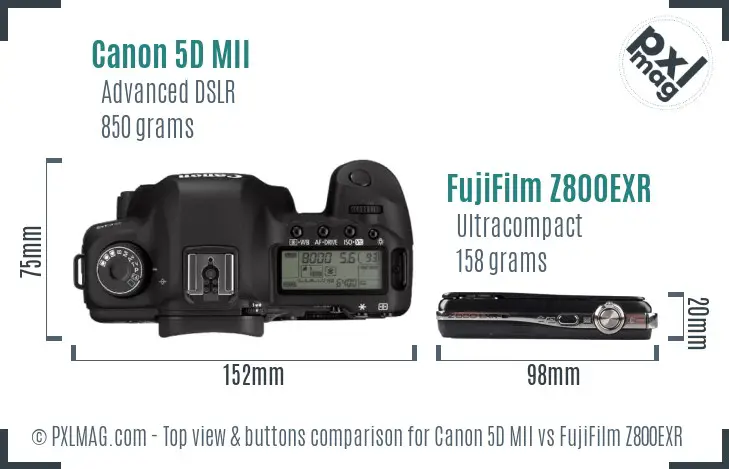 Canon 5D MII vs FujiFilm Z800EXR top view buttons comparison